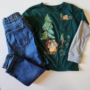 Green Bear Print Kids Shirt